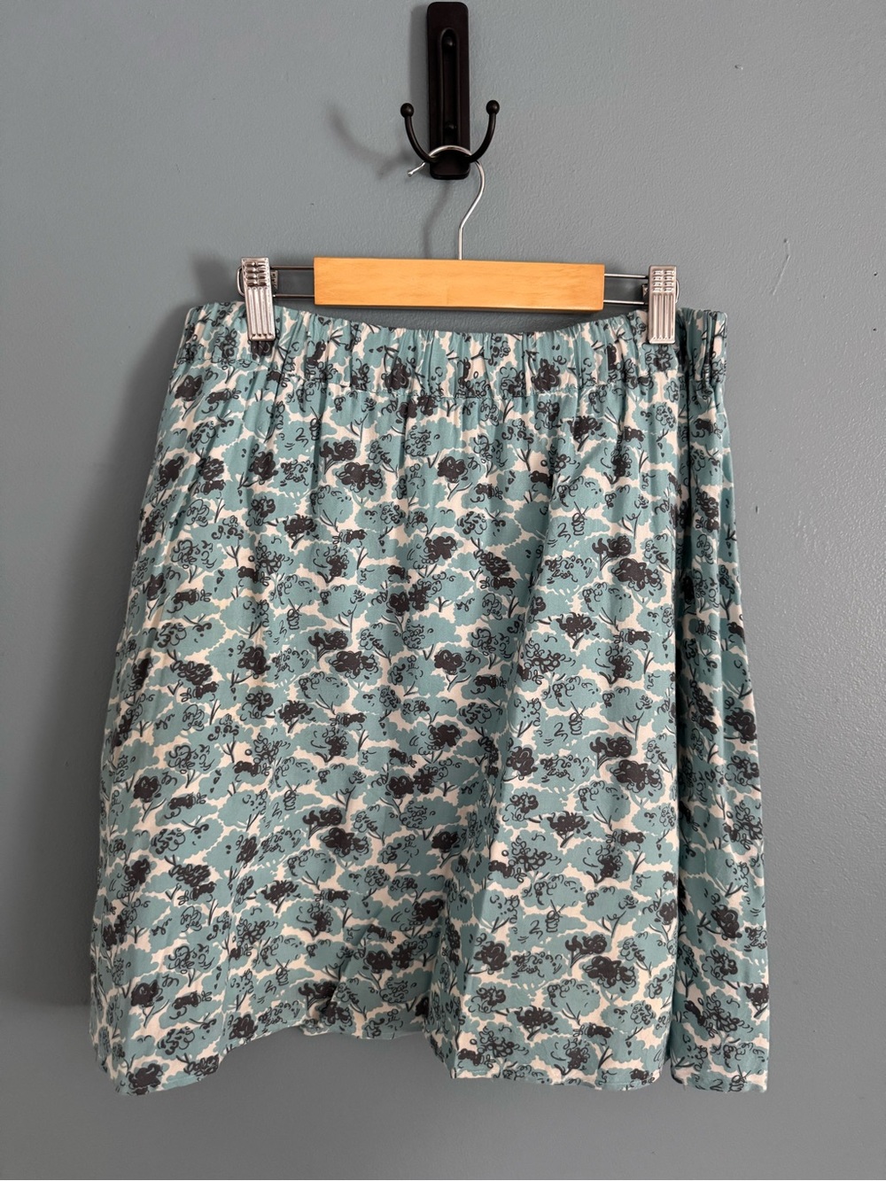Boden Teal Floral Elastic-Waist A-Line Skirt
